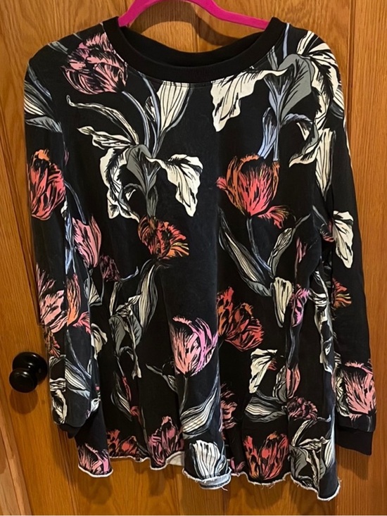 Free People Tops - Free People Black Long-Sleeve Top with Pink & Cream Floral Print